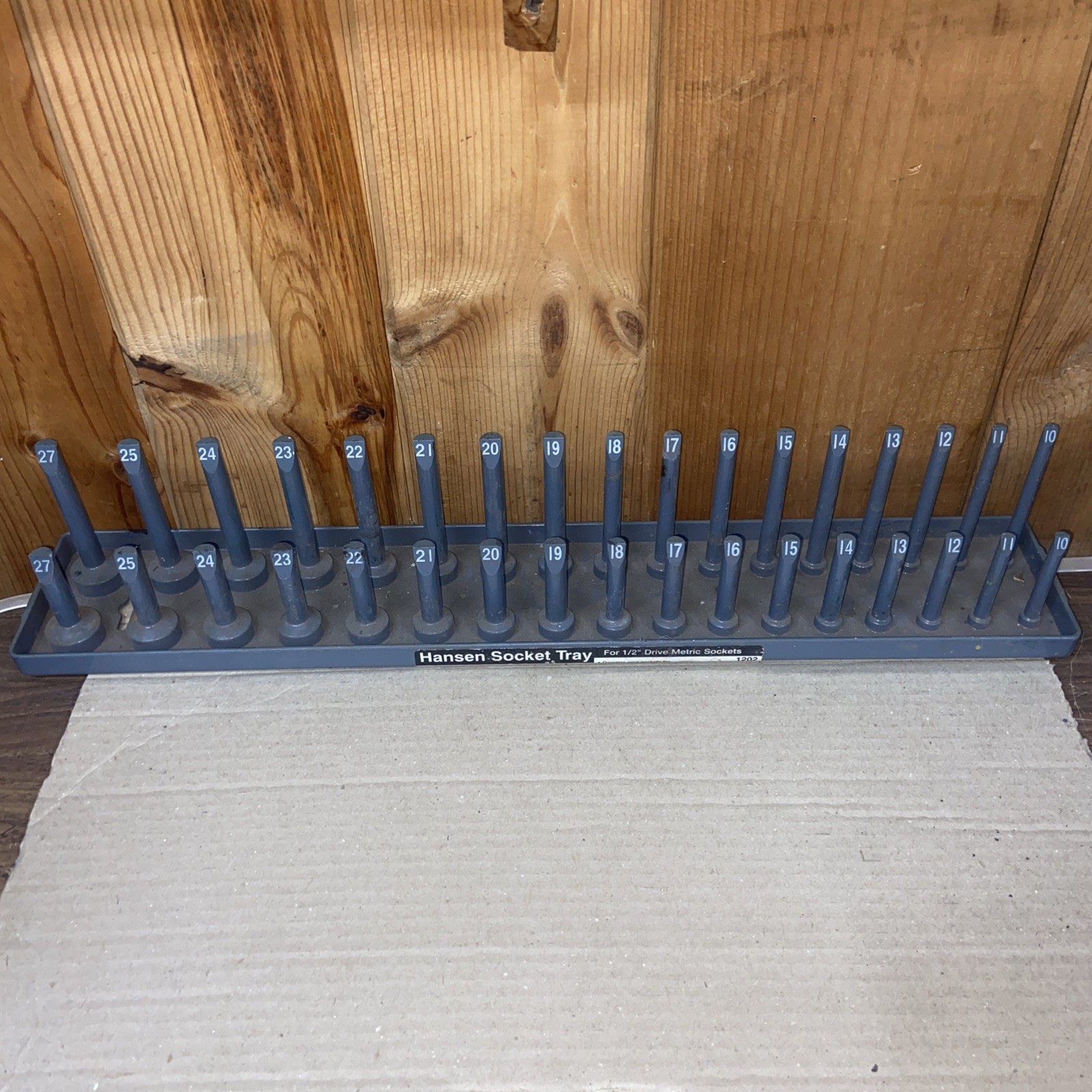 Hansen Global 1202 1/2" Drive Metric 34-Slot Gray 2-Row Socket Tray