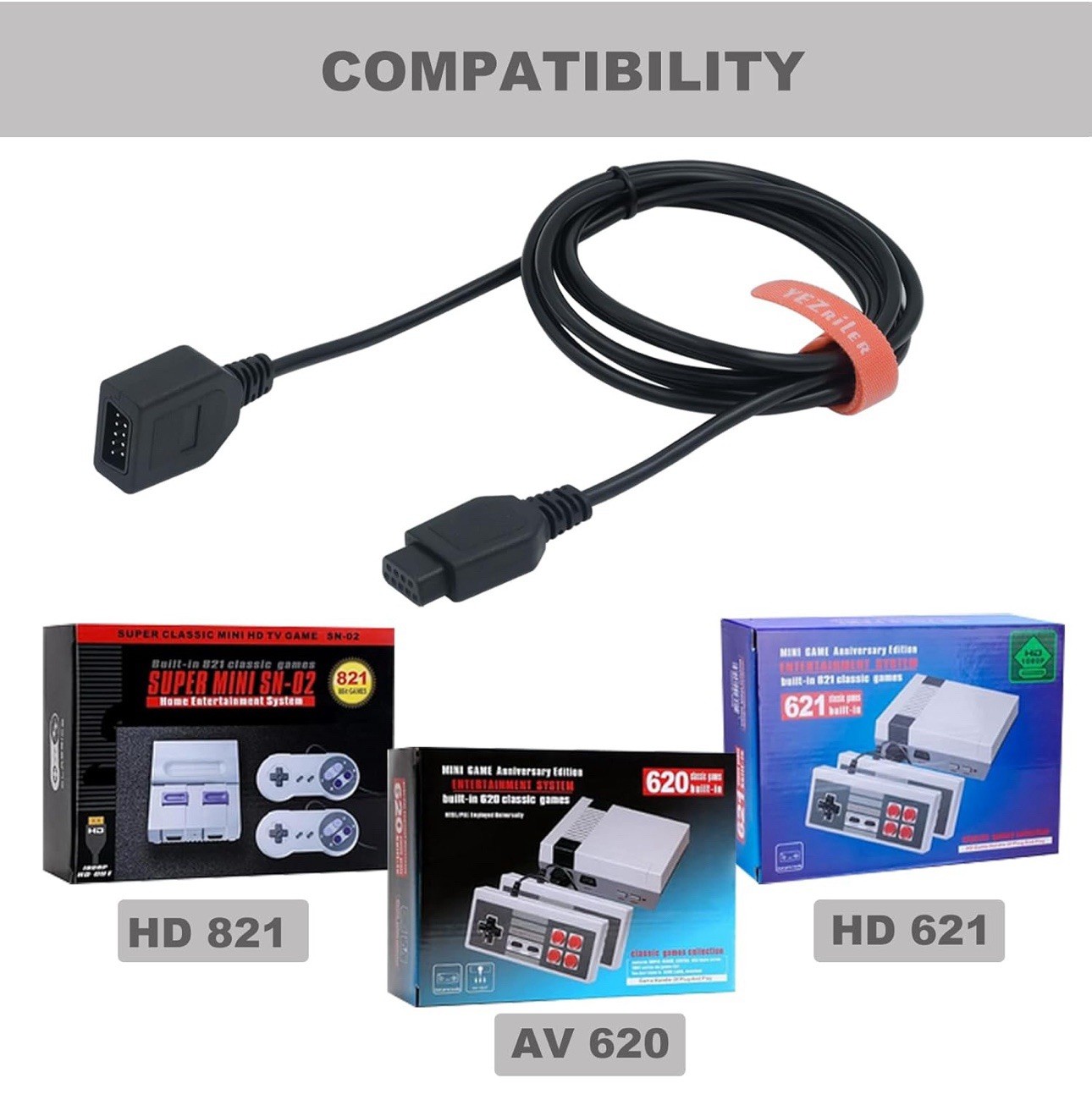 9-Pin Controller Extension Cable for Retro Game Consoles, 5.8FT, 2-Pack