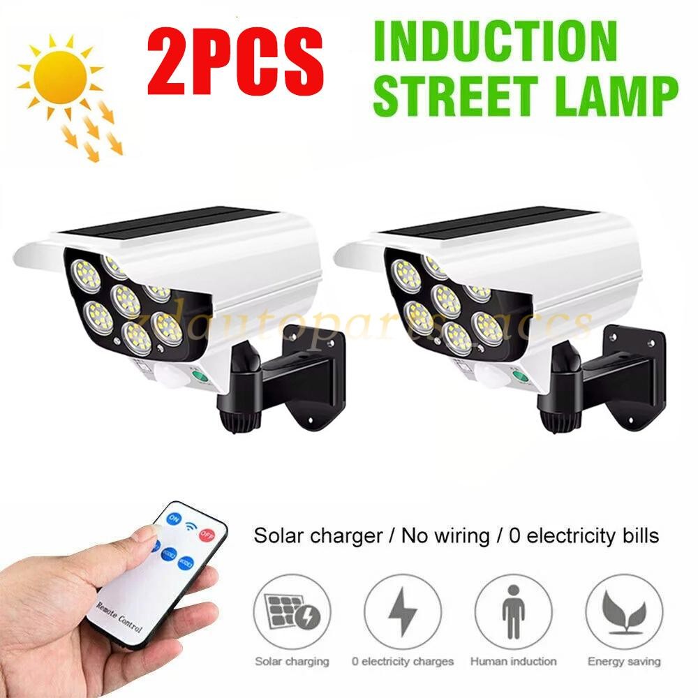 2Pcs Solar 77 LED Outdoor Motion Sensor Solar Lights Fake Security Camera USA