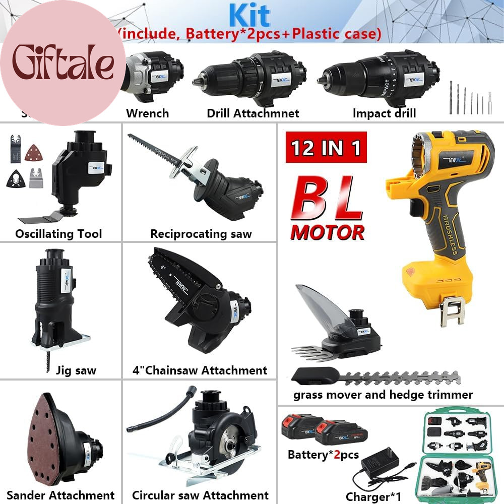 12-Tools Set Power Tool Combo Kits Compatible with De-Walt 20V Battery,Cordless