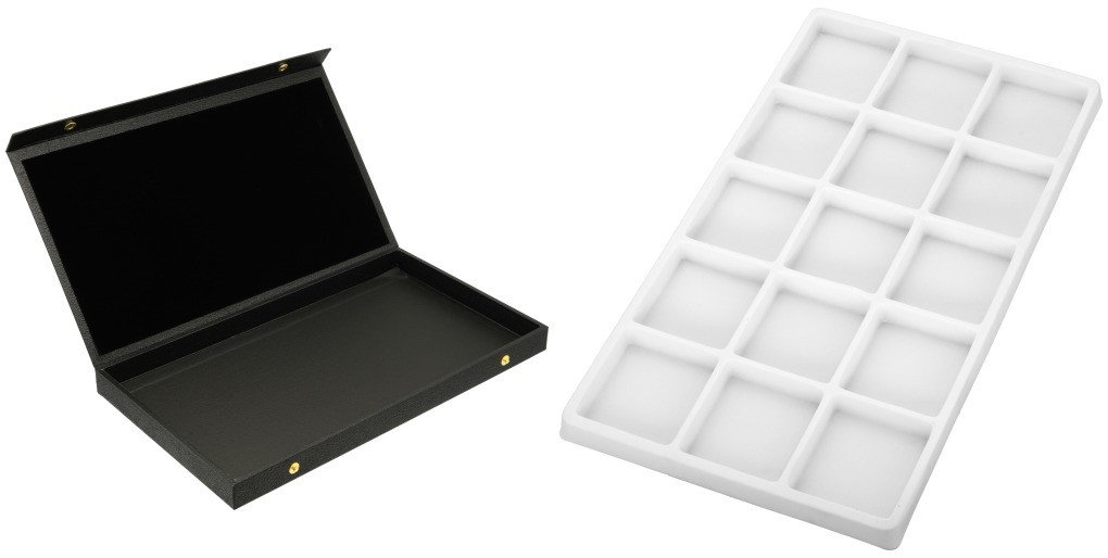 Black Display Case Box Necklace Bracelet w/ White 15 Compartment Display Tray