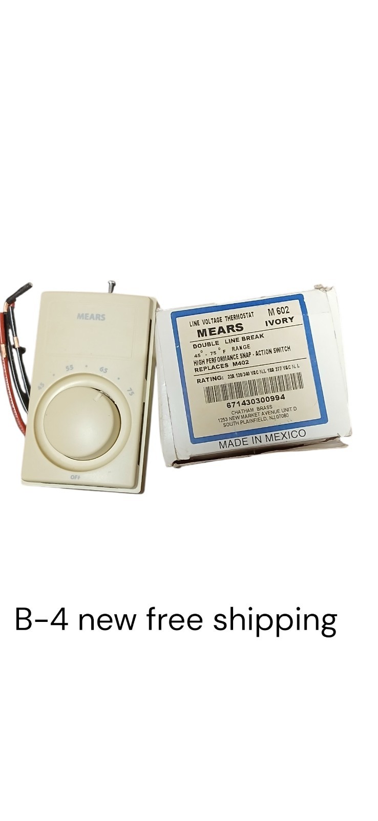 Mears M 602 Double Pole Line Voltage Thermostat Ivory New Old Stock New