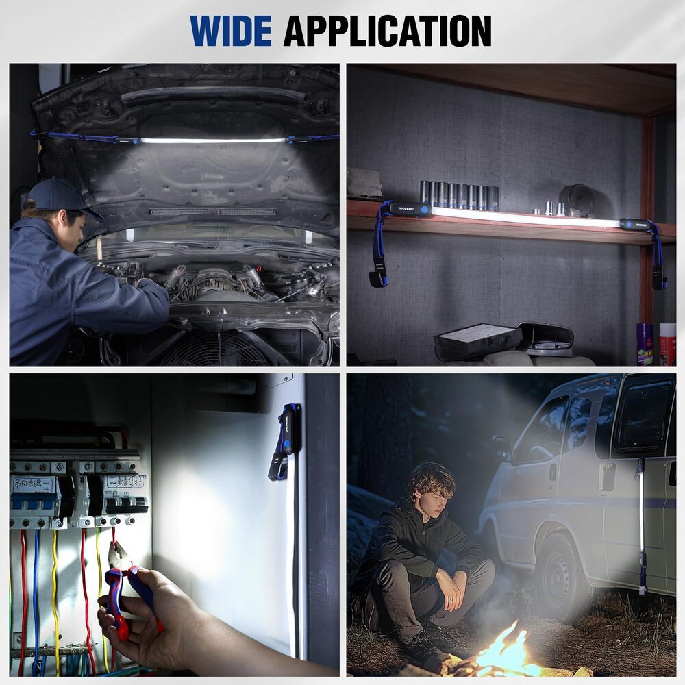 WORKPRO 25" Long Rechargeable Underhood Work Light 3 Lighting Modes For Garage