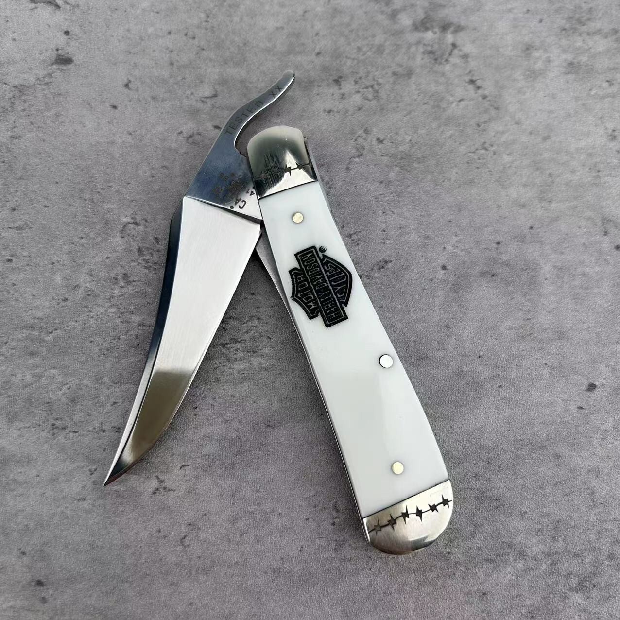 CASE XX Harley-Davidson Russlock White HANDLE Pocket Knife - 52249