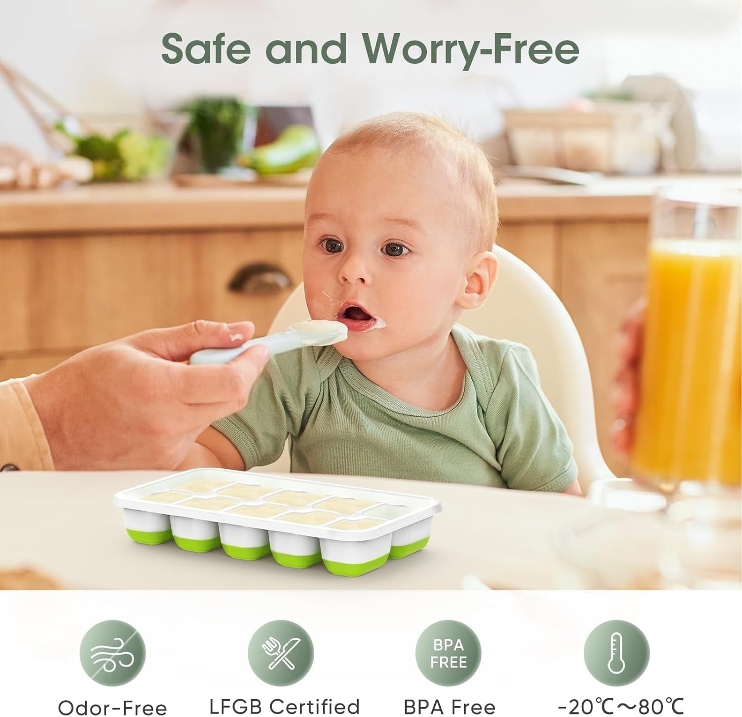 Silicone Ice Cube Trays for Freezer, 4 Pack with Storage Bin &