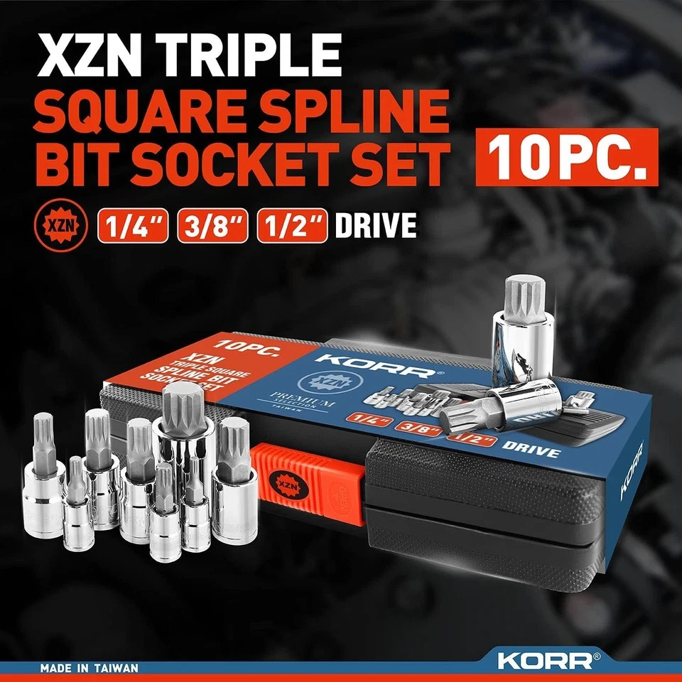 KORR Tools KSS009 10pc XZN Triple Square Spline Bit Socket Set One Size