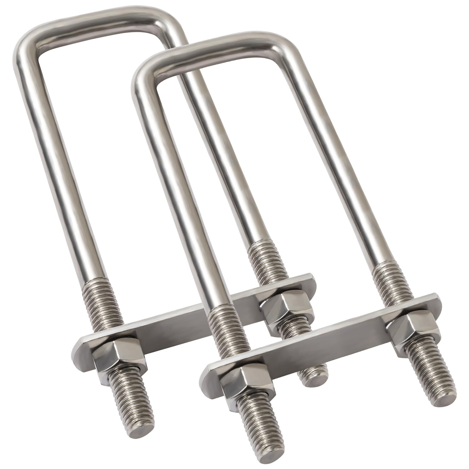 U Bolts 2 Pack, 1/2" D x 2-1/16" W x 6-5/16"L Stainless Steel Square U Bolt with