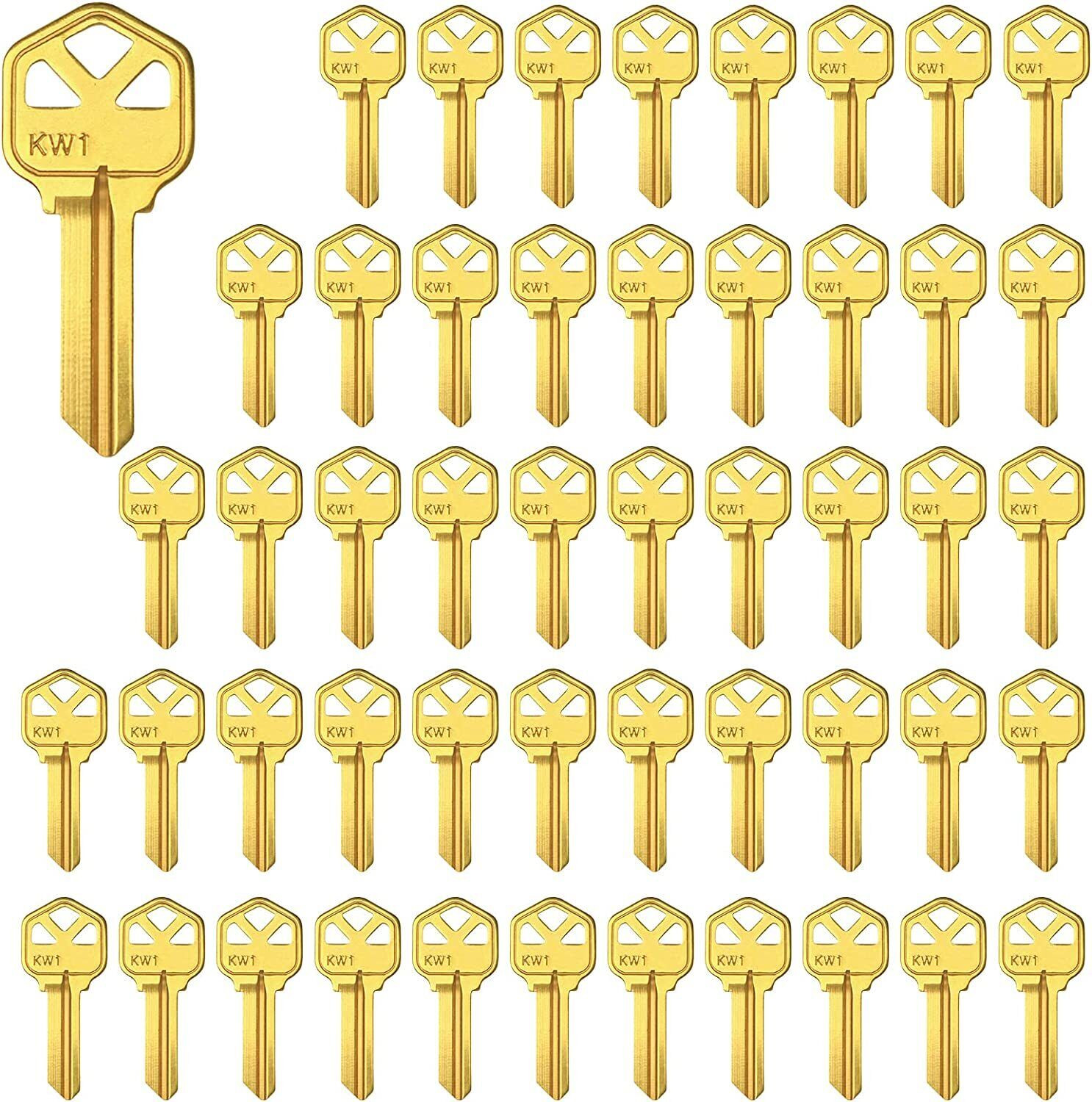 Brass Finish 5Pin Key Blanks KW1 Uncut Blank Keys Pack of 50 Keys