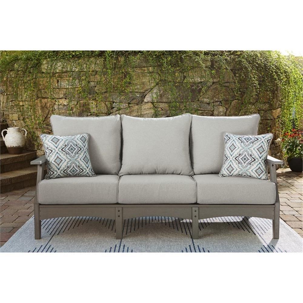 Signature Design by Ashley Visola Outdoor Fabric Sofa with Cushion in Gray