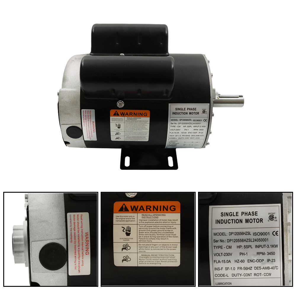 New 3450 RPM 5 HP SPL Air Compressor Motor 60Hz 208-230V 56Frame 7/8" Shaft