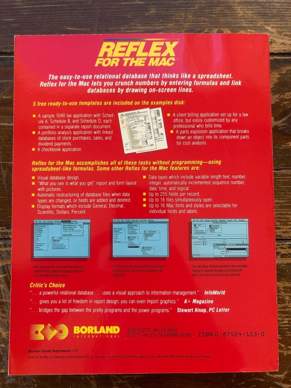 Borland Reflex for the Mac Version 1.0 User Manual Vintage 1986