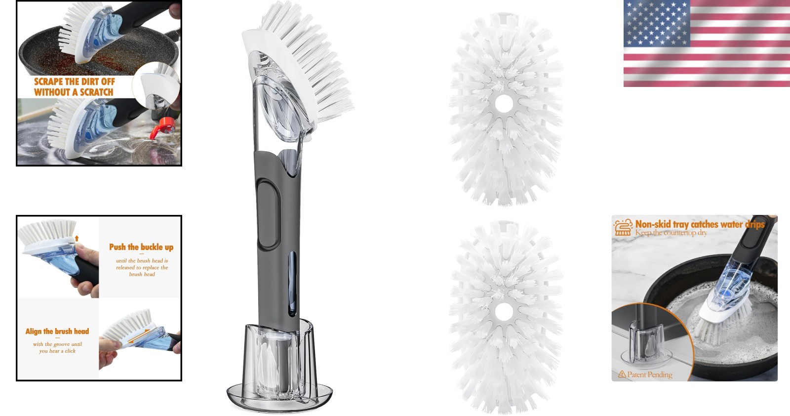 Ergonomic Soap Dispensing Dish Scrubber with Refill Heads - Kitchen Essential