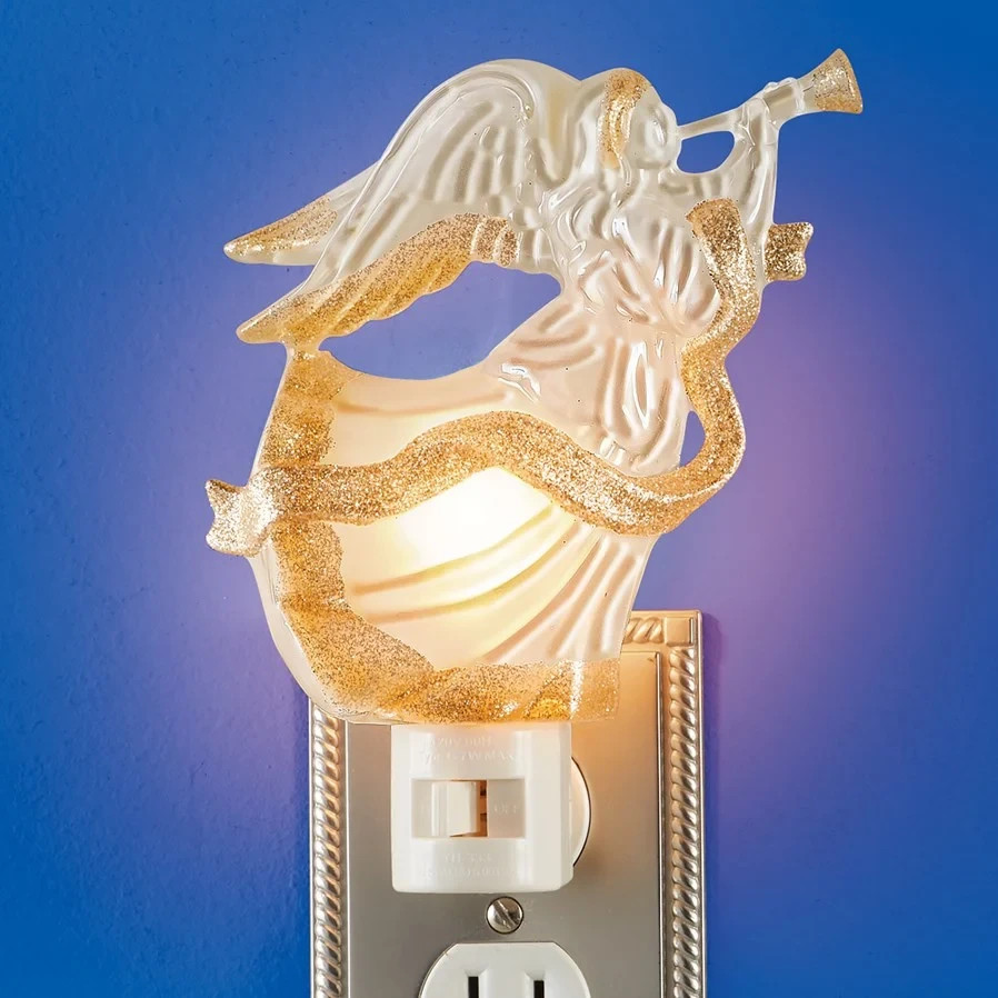 Sparkling Glittered Trumpeting Christmas Angel Home Night Light