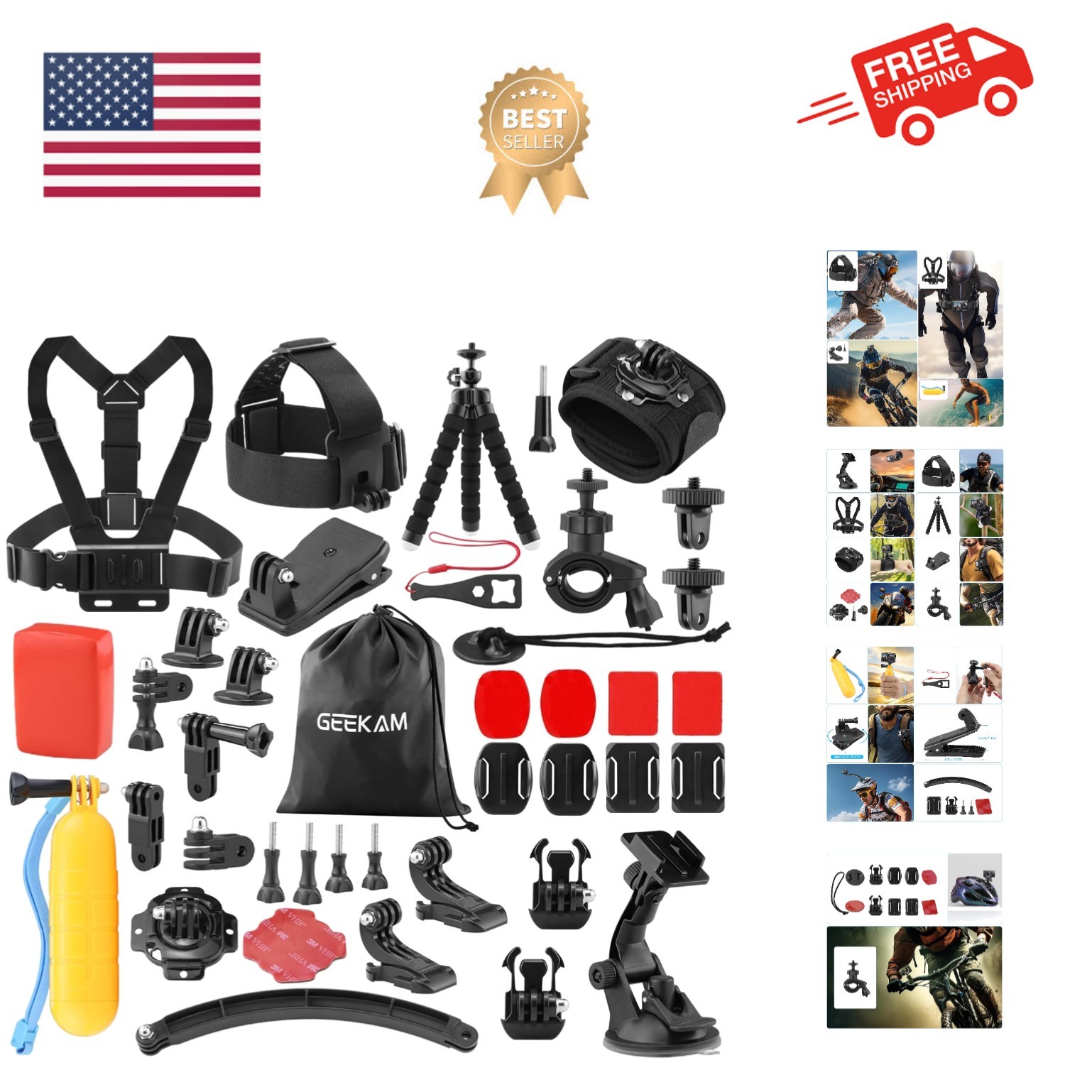 Action Camera Accessories Kit - Compatible for GoPro, AKASO, Campark, Crossto...