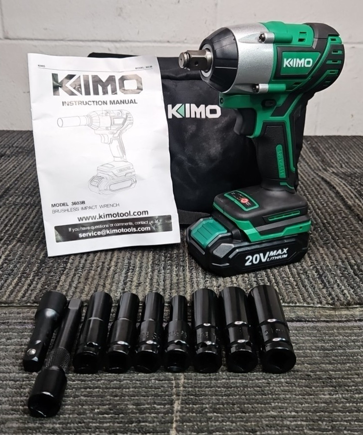 Kimo 3603B Brushless Impact Wrench + 2Ah Battery and Sockets