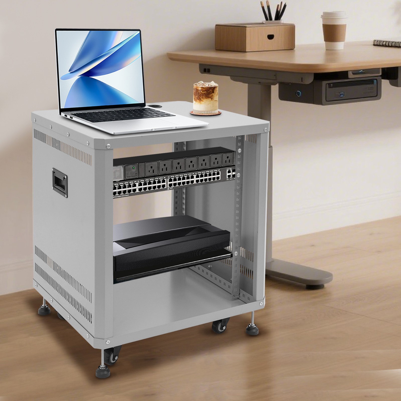 12U Network&Stereo Rack, Rolling Server Rack Open Cabinet with Caster Wheels