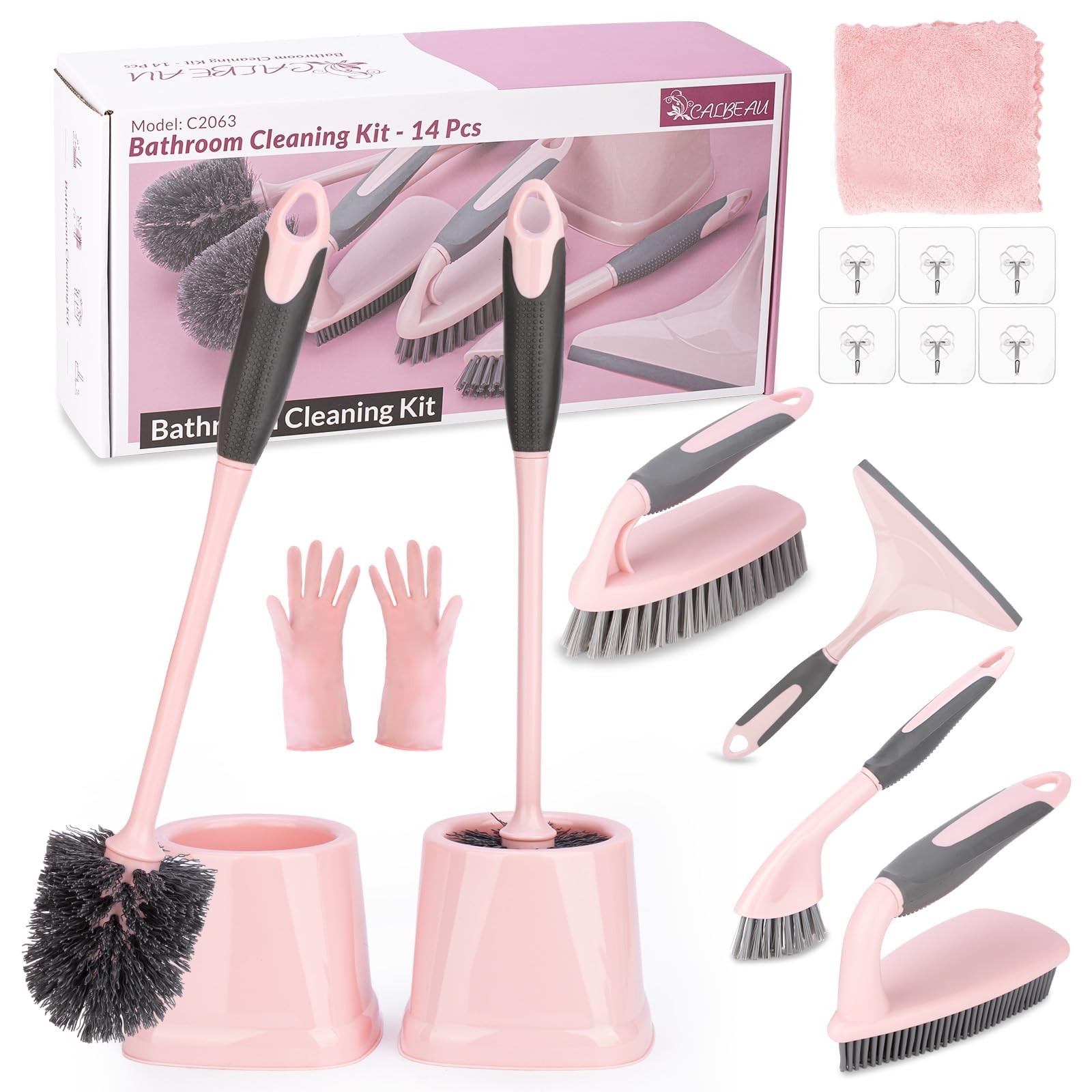 CALBEAU Toilet Brush, 2 Pack Scrubber Brush and Holder Set Pink