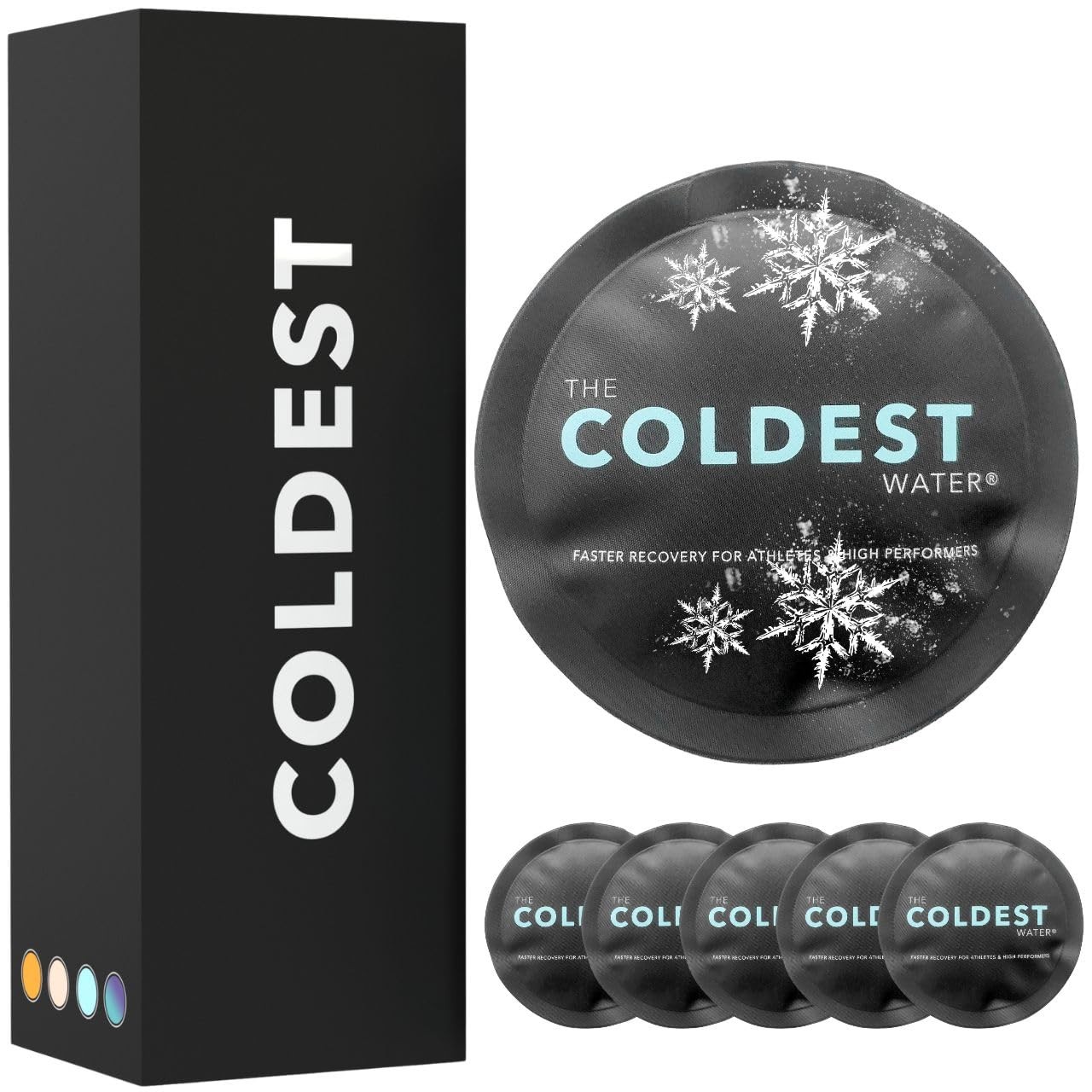 Coldest Reusable Ice Packs - Flexible Gel 4" Circle (Pack of 6), Black