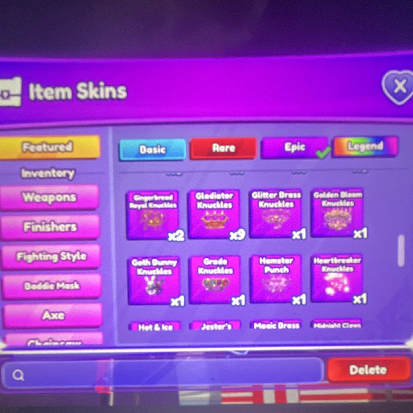 Item Skins Collection with Multiple Rarities - Knuckles, Axes, Chainsaws
