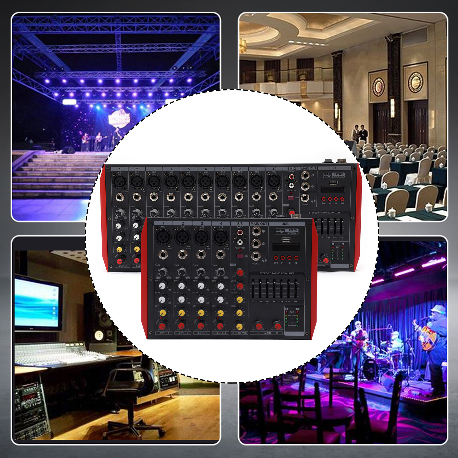 Professional 6/12 Channel Bluetooth Studio Audio Mixer Mixing Amplifier