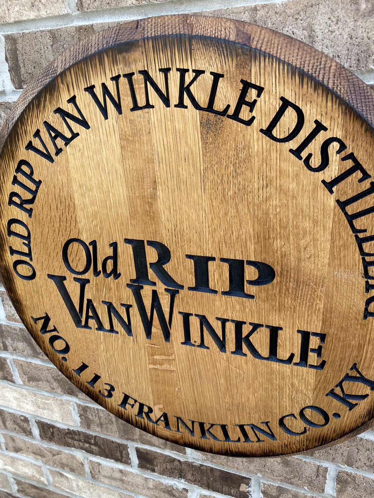 Old Rip Van Winkle Cnc Carved Bourbon Barrel Head 21”
