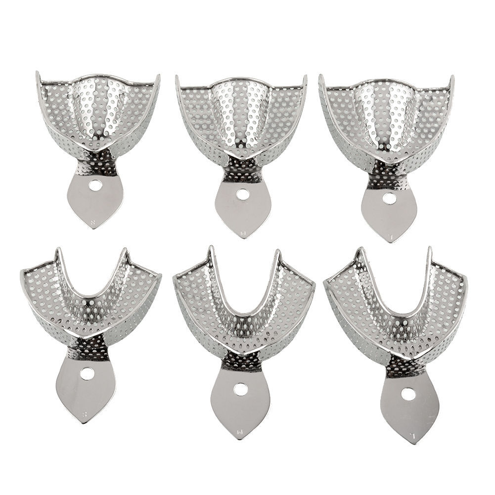 Dental Stainless Steel Metal Impression Trays S/M/L Upper/Lower Autoclavable