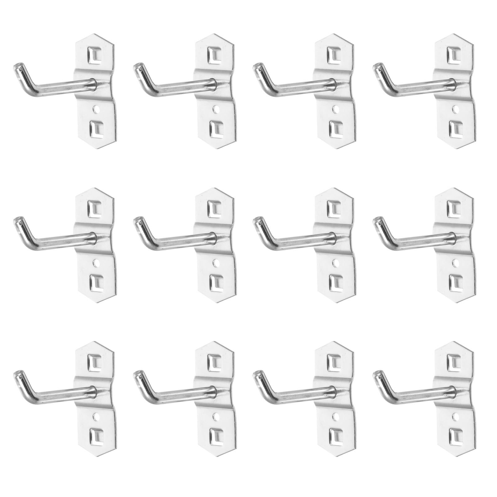 12 Pcs Square Pegboard Hooks: Heavy Duty Metal Peg Board Hooks Silver L-Style...