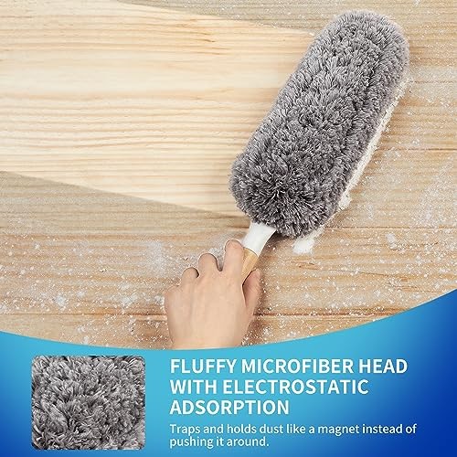 Lint Free Microfiber Duster, Washable and Reusable Duster with Bamboo Handle