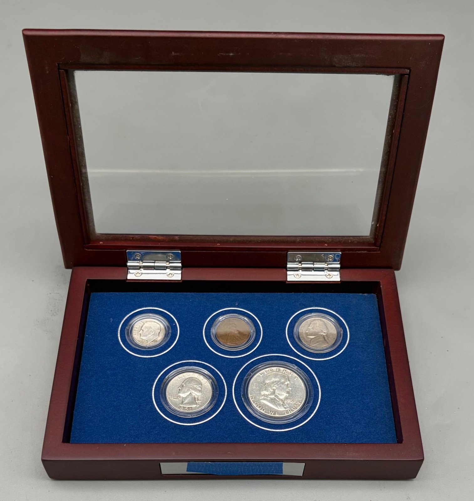 Collectable Danbury Mint 1951 Birth Year Coin Set Wood Display Box 5 Coins