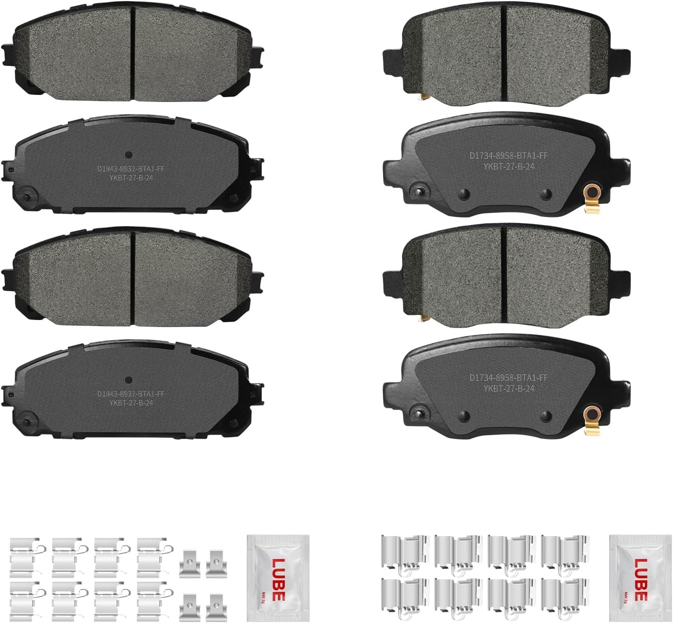 Ceramic Front and Rear Disc Brake Pads Kit w/Hardware fit for Cherokee 2023 2022