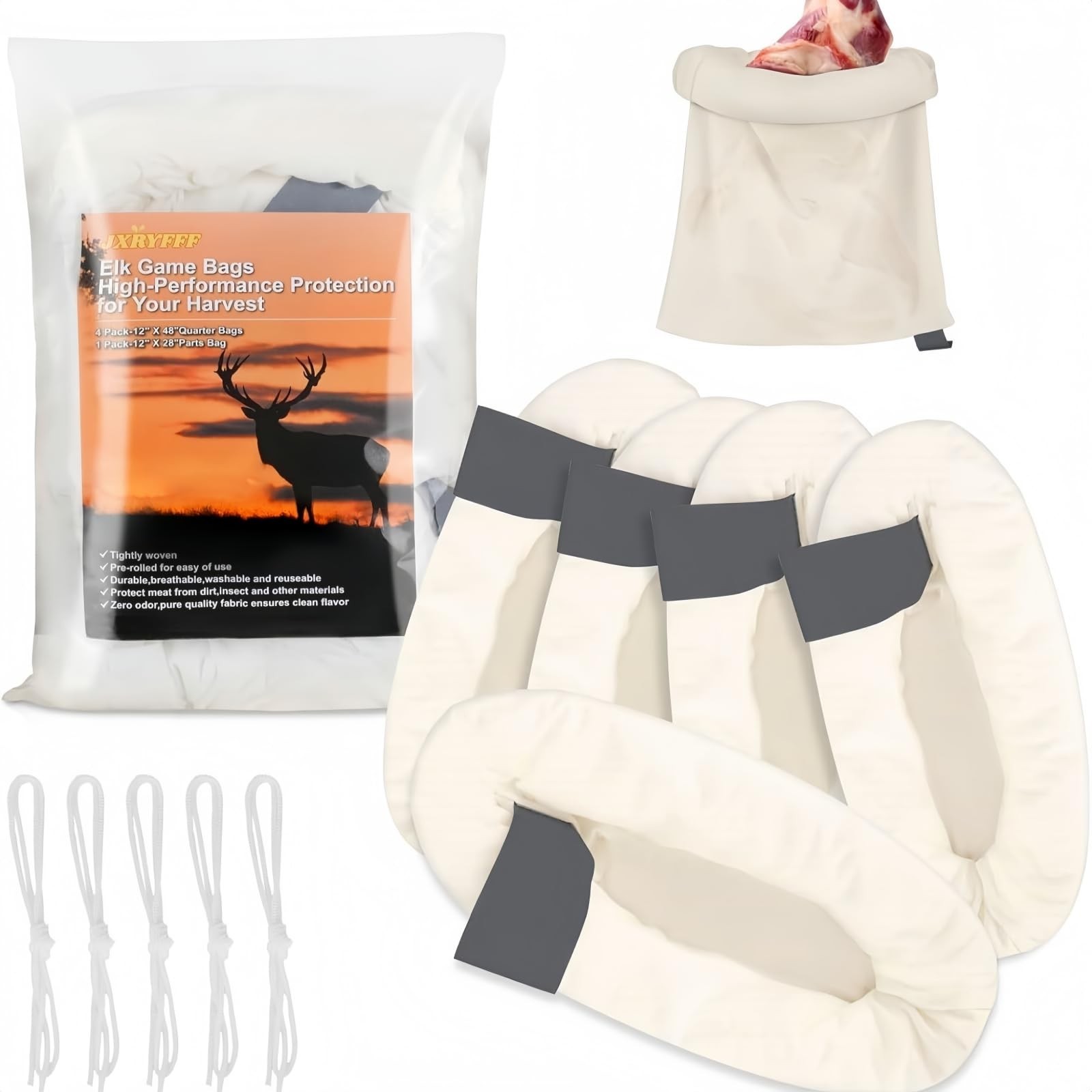 Elk Game Bags Hunting Meat Bags 5 Pack | Field Dressing Quarter Meat Bags for...