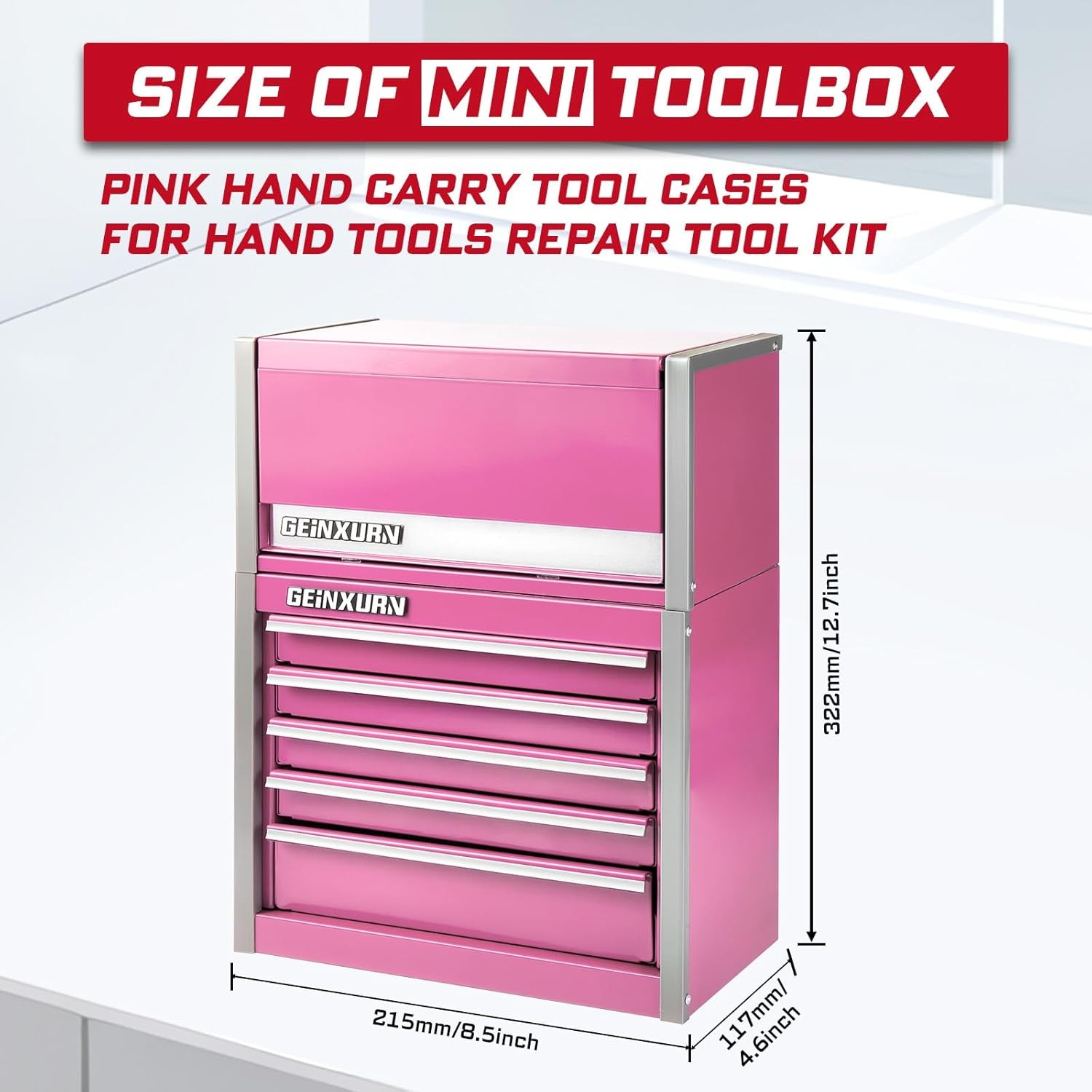 8-Drawer Rolling Pink Tool Box Heavy Duty Micro Roll Cab Steel Stackable Tool