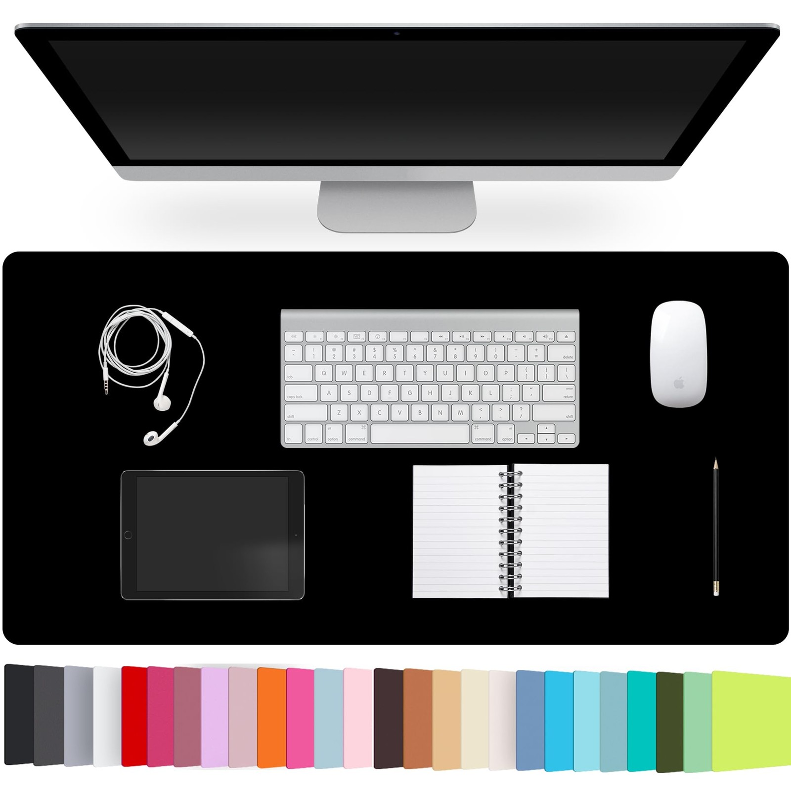 Leather Desk Pad Protector,Non-Slip Pad,on-Slip PU 23.6" x 13.7", Black