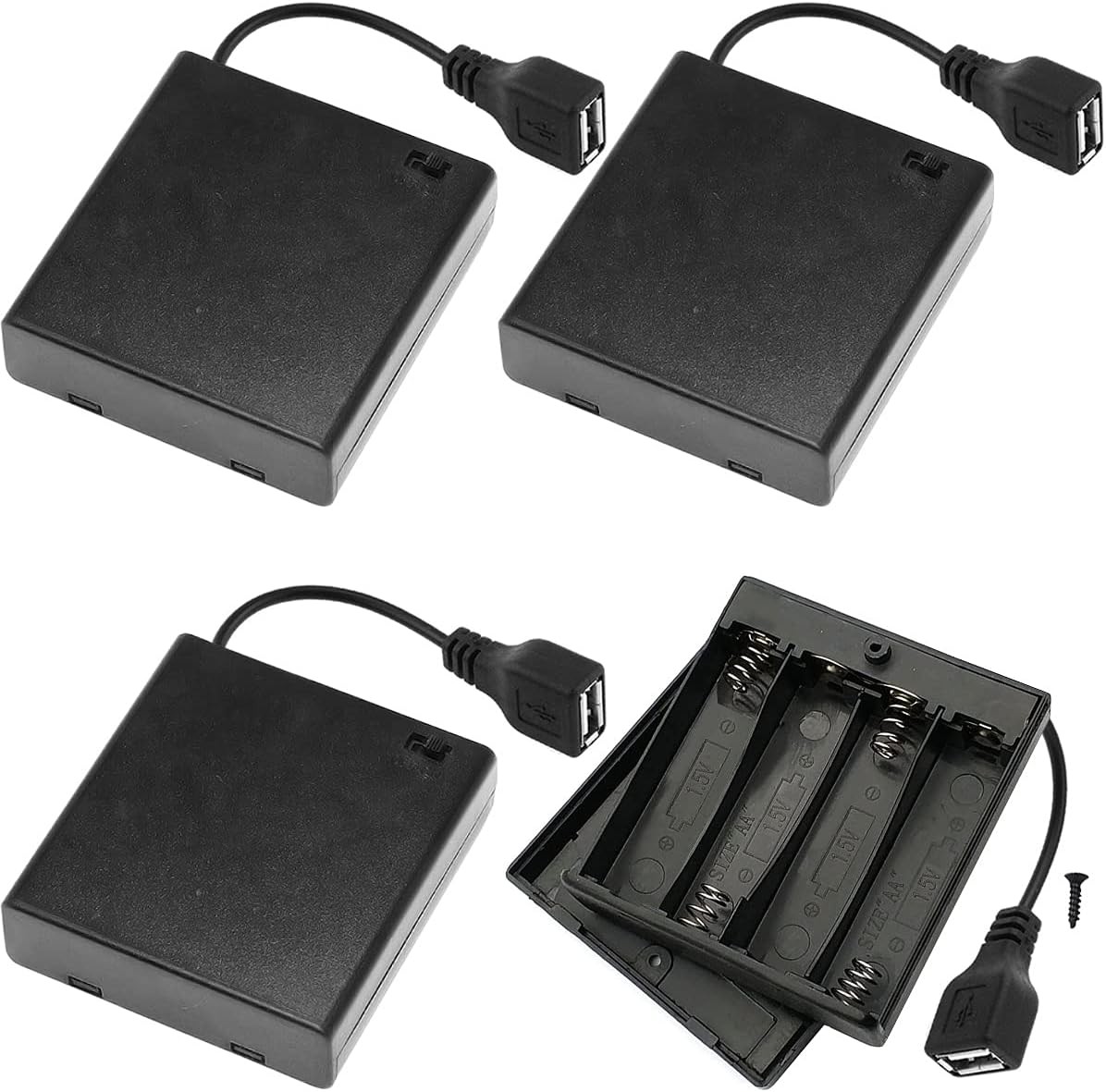 4 PCS 4 AA Battery Holder USB Switch, 6V Female Socket, 4 x 1.5V 4