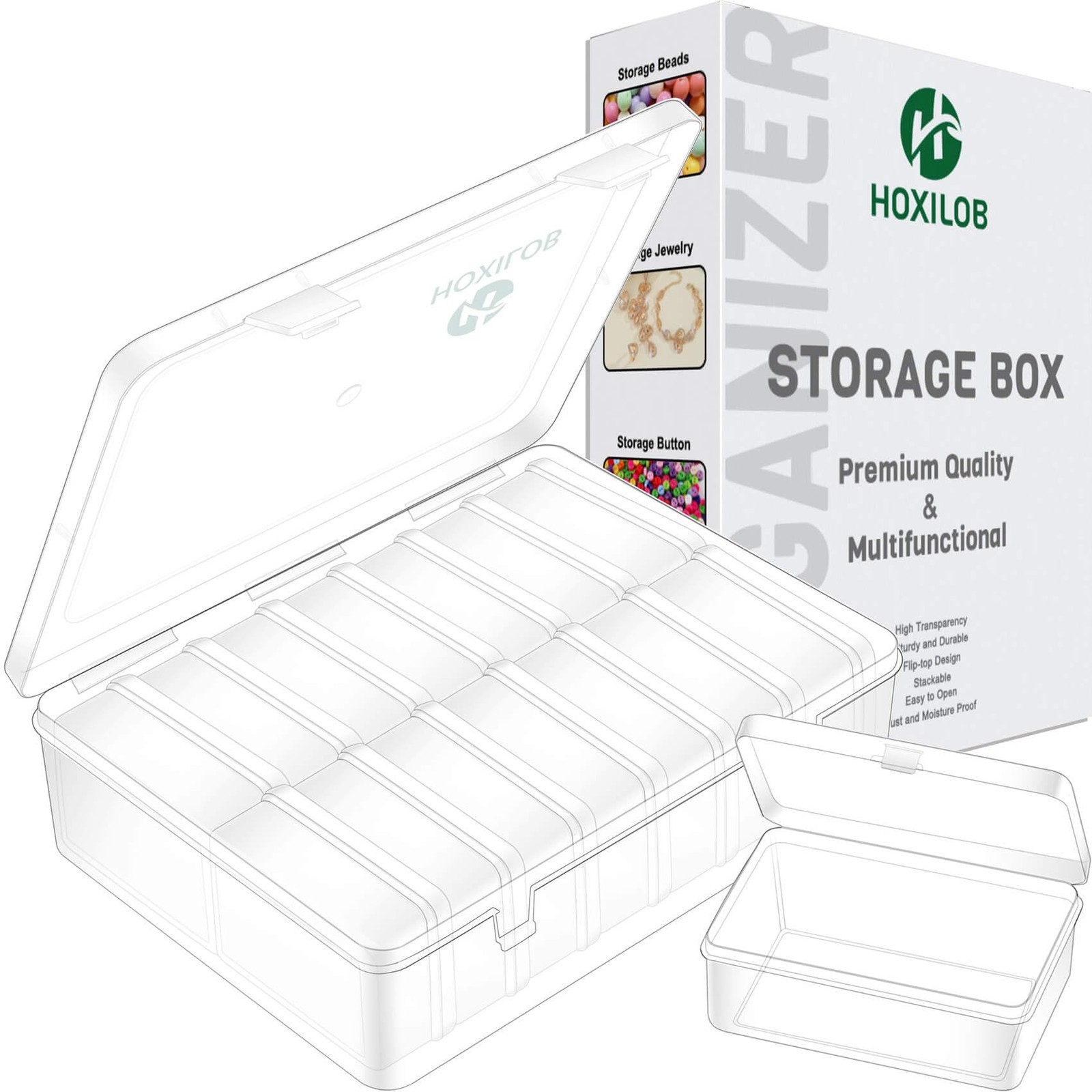 15pcs Bead Organizer Boxes, Medium 1 Pack 15 Pcs 3.1" x 2.2" x 1.2", Clear
