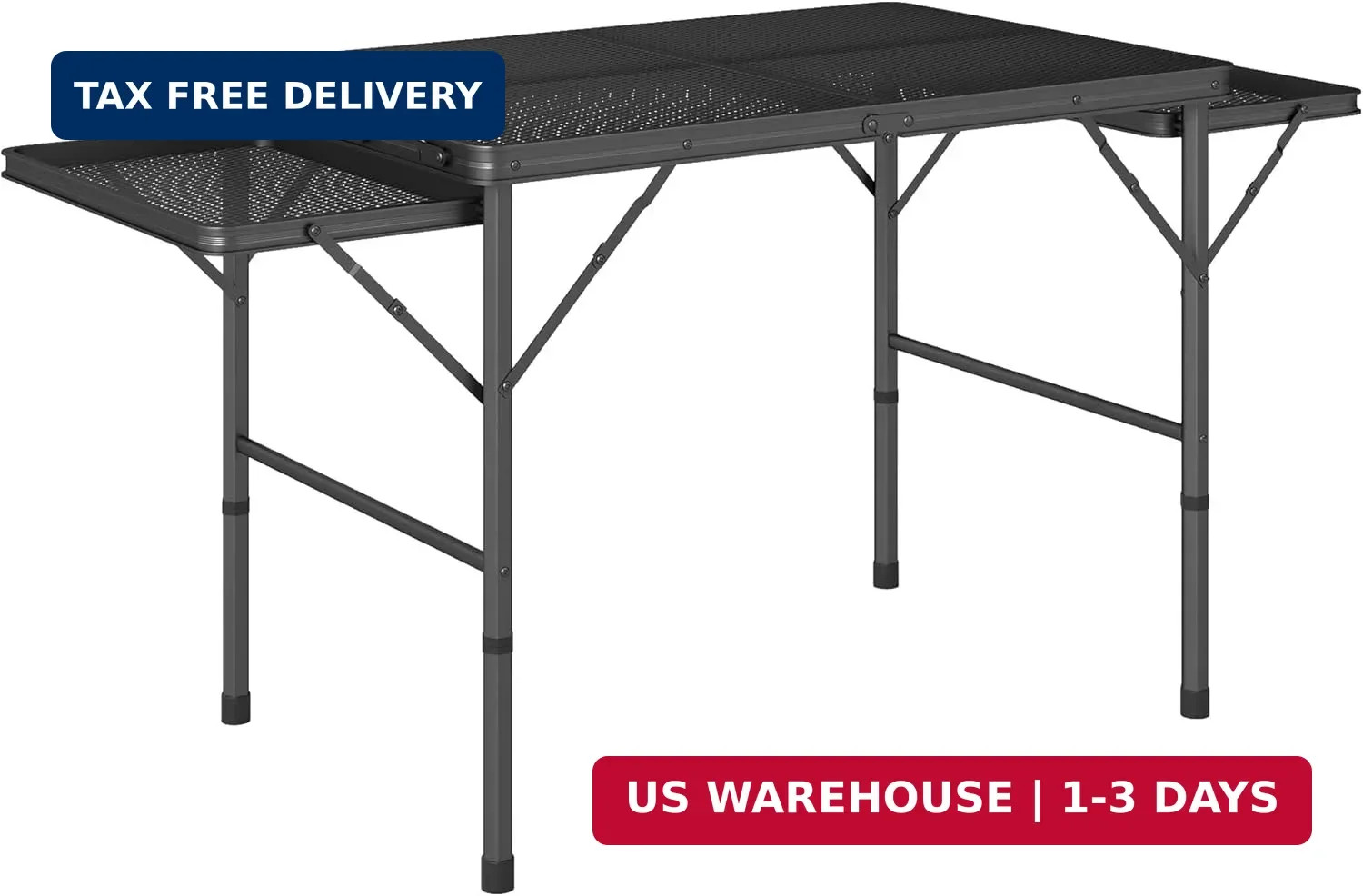 Outsunny Folding Grill Table, 4.5 ft Portable Camping Table with 2 Wing Panels,