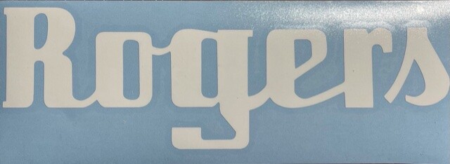 ROGERS Bass Drum vinyl Logo Sticker 9" long. WHITE