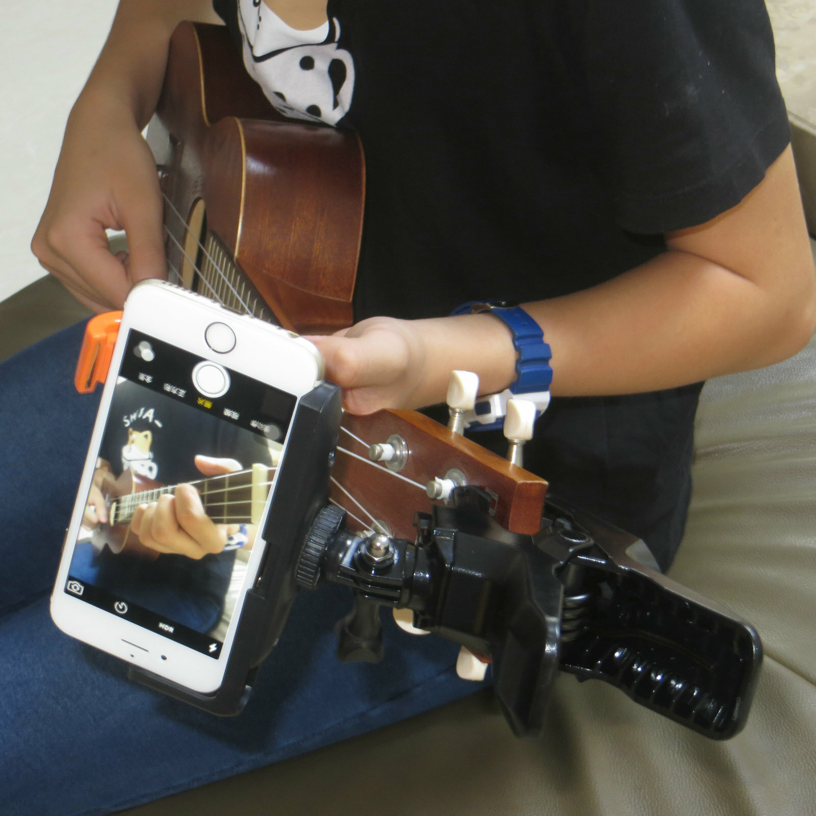 Universal Guitar Headstock Phone Mount-Secure Clip for Smartphones&GoPro Cameras