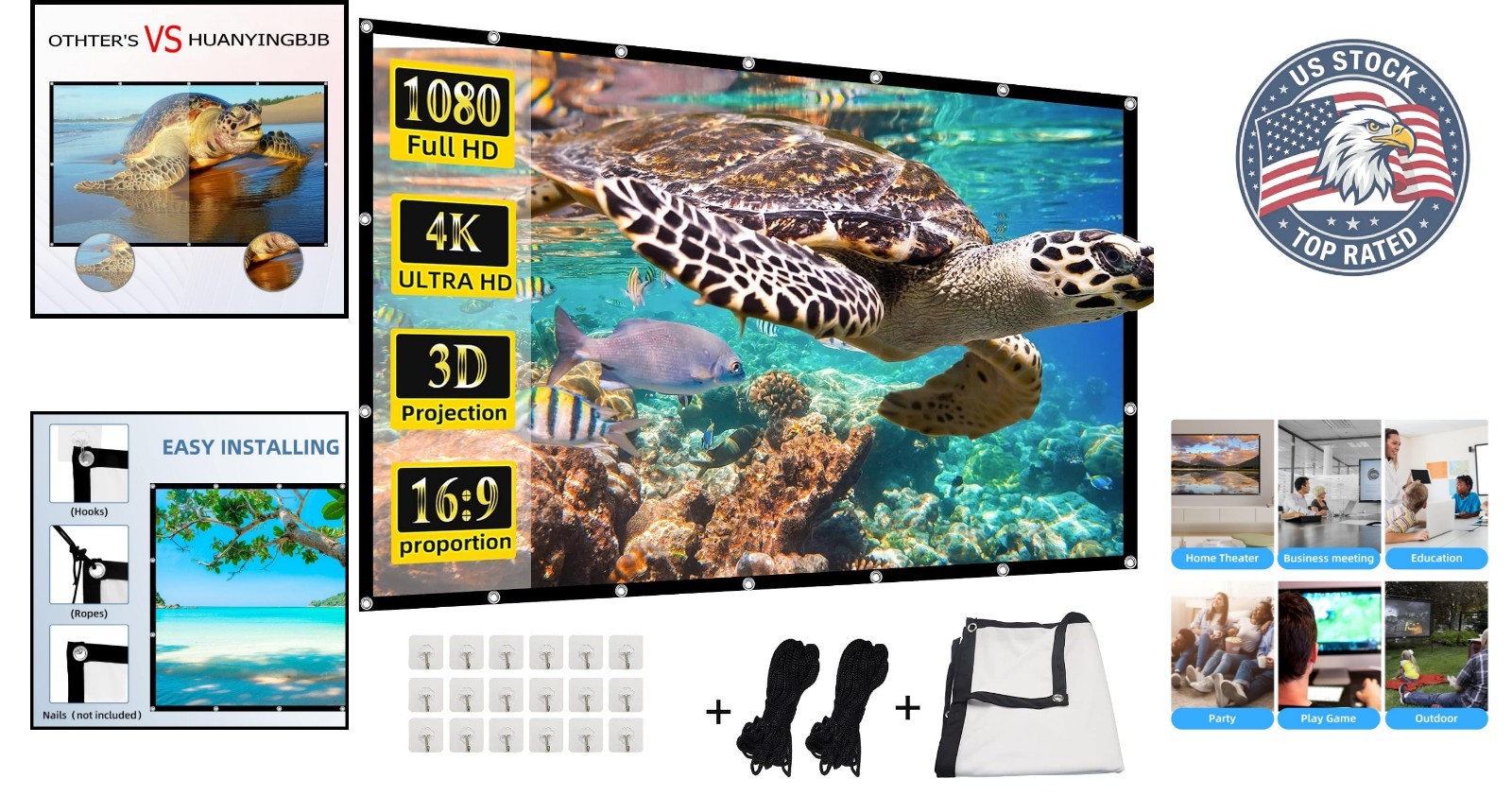 Durable Polyester 200-Inch Projector Screen - Ideal for Home and Backyard