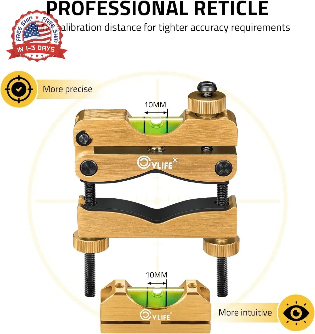 Heavy-Duty Scope Leveling Kit Magnetic 2 Reference Bubbles Gold for Rifle Mounti