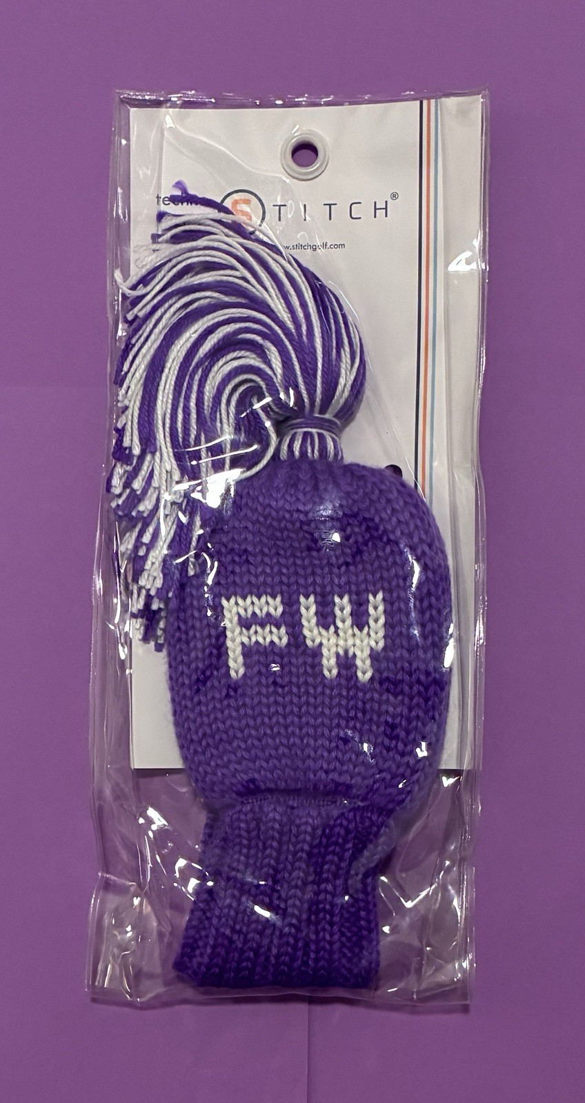 Stitch Purple/White Acrylic Knit Golf Wood Headcover Tassel Water Resistant