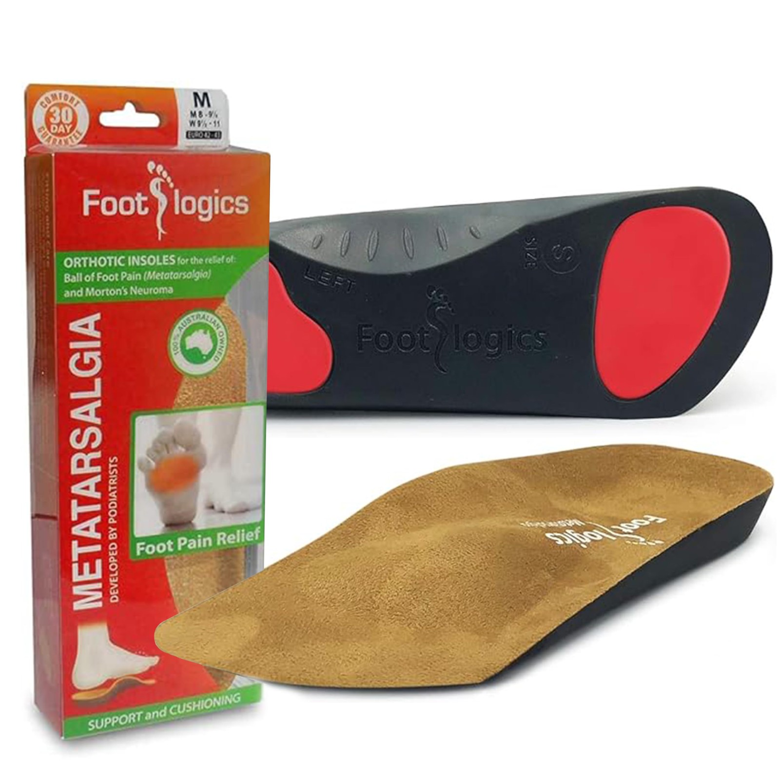 Footlogics 3/4 Length Orthotic Shoe Insoles with Built-in Raise for Ball of F...