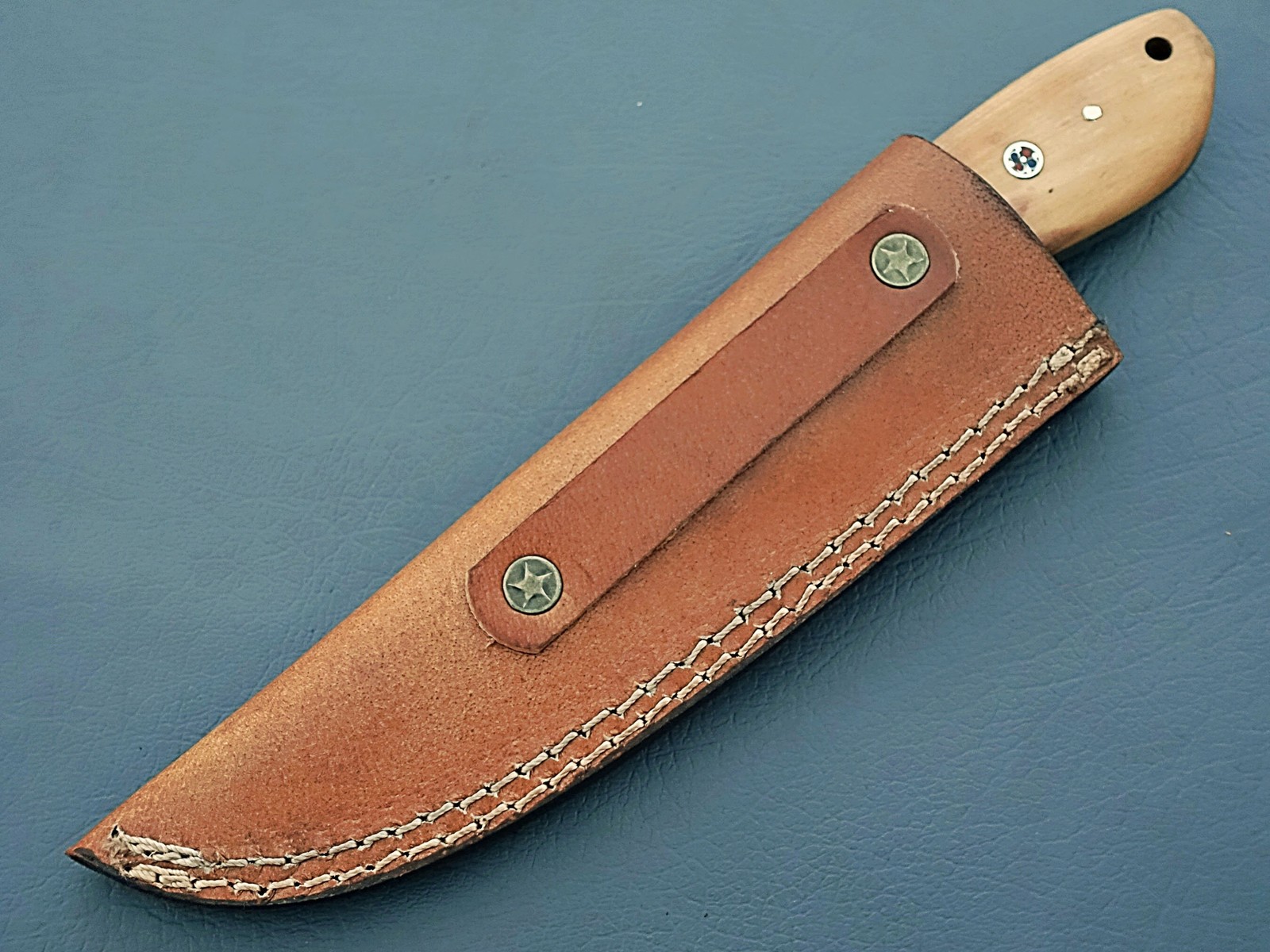Handmade Damascus Steel Hunting Knife Wood & Bone Handle w/Sheath