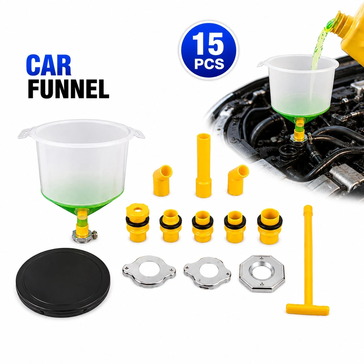Radiator Coolant Filling Funnel Kit Spill Free Cooling Fluid Bleeder Adapter Set