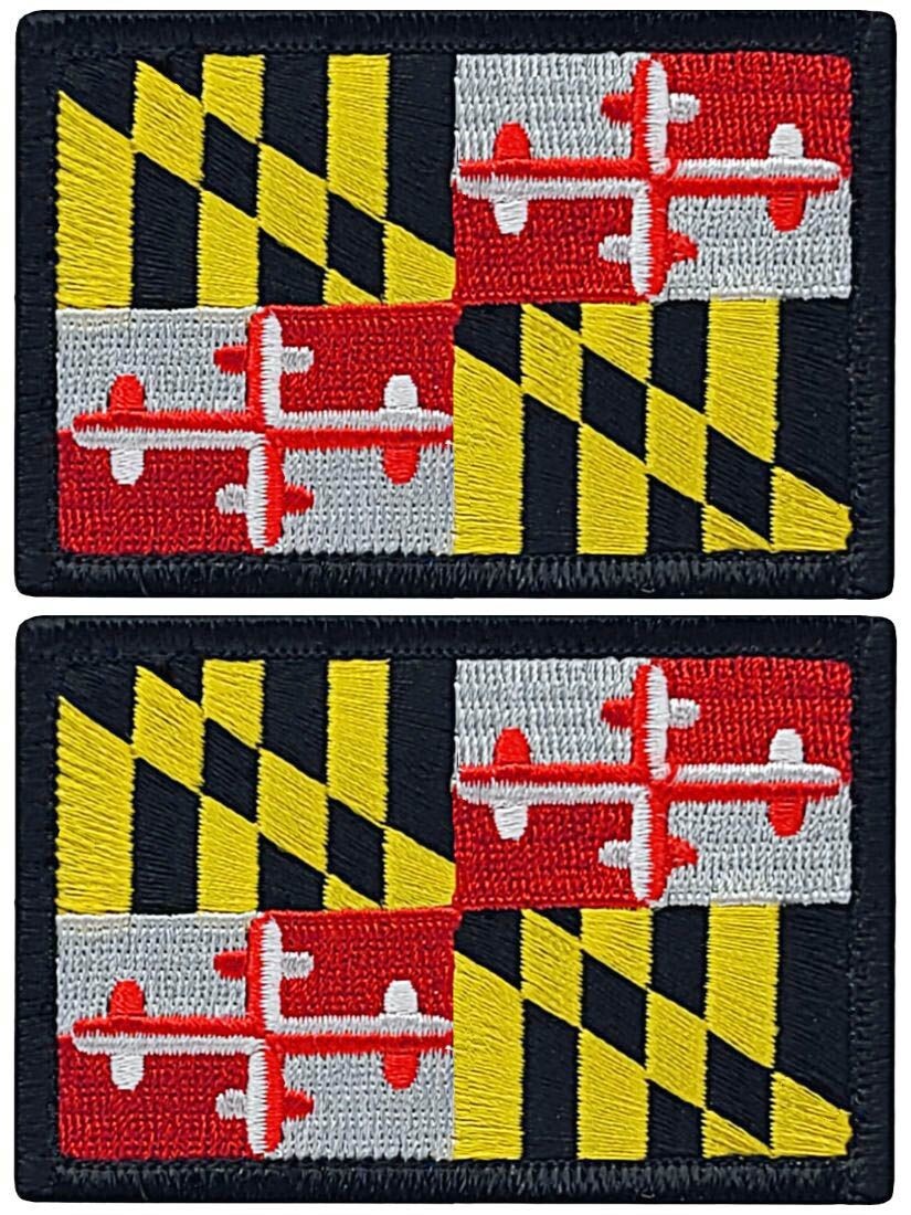 Maryland State Flag Embroidered Patch  | 2PC HOOK BACKING   3"x2"