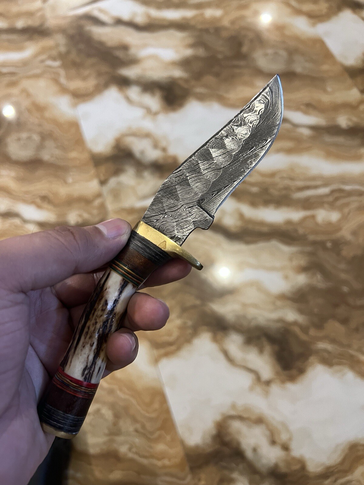 USA Hunter-Skinner Knife, Custom Stag Handle Original Leather Sheath