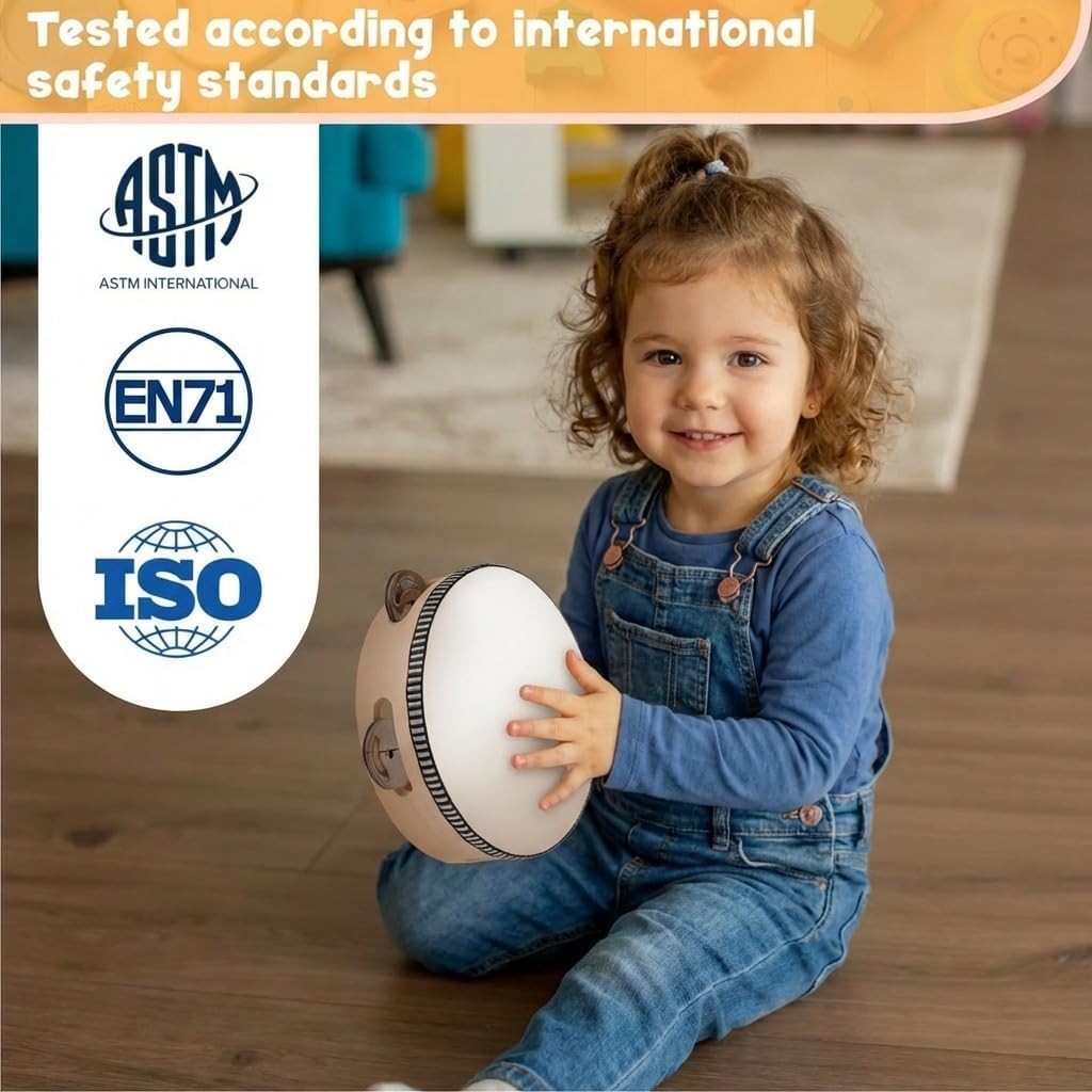 Wooden Toddler Musical Instruments with Drum, Hand Bells, Flute, Maracas, Cas...