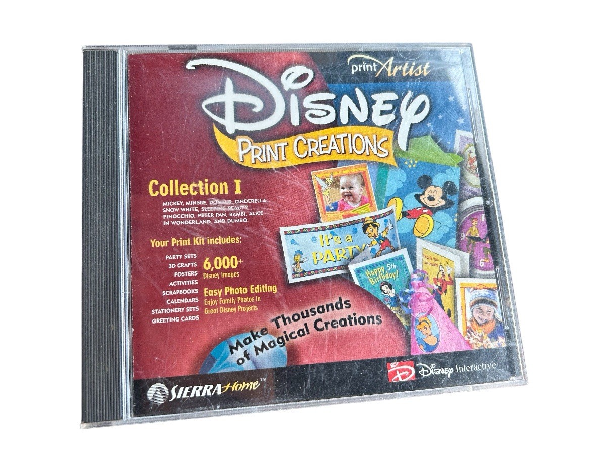 Disney's Print Creations Photo Edit Mickey Minnie Cinderella  retro PC software