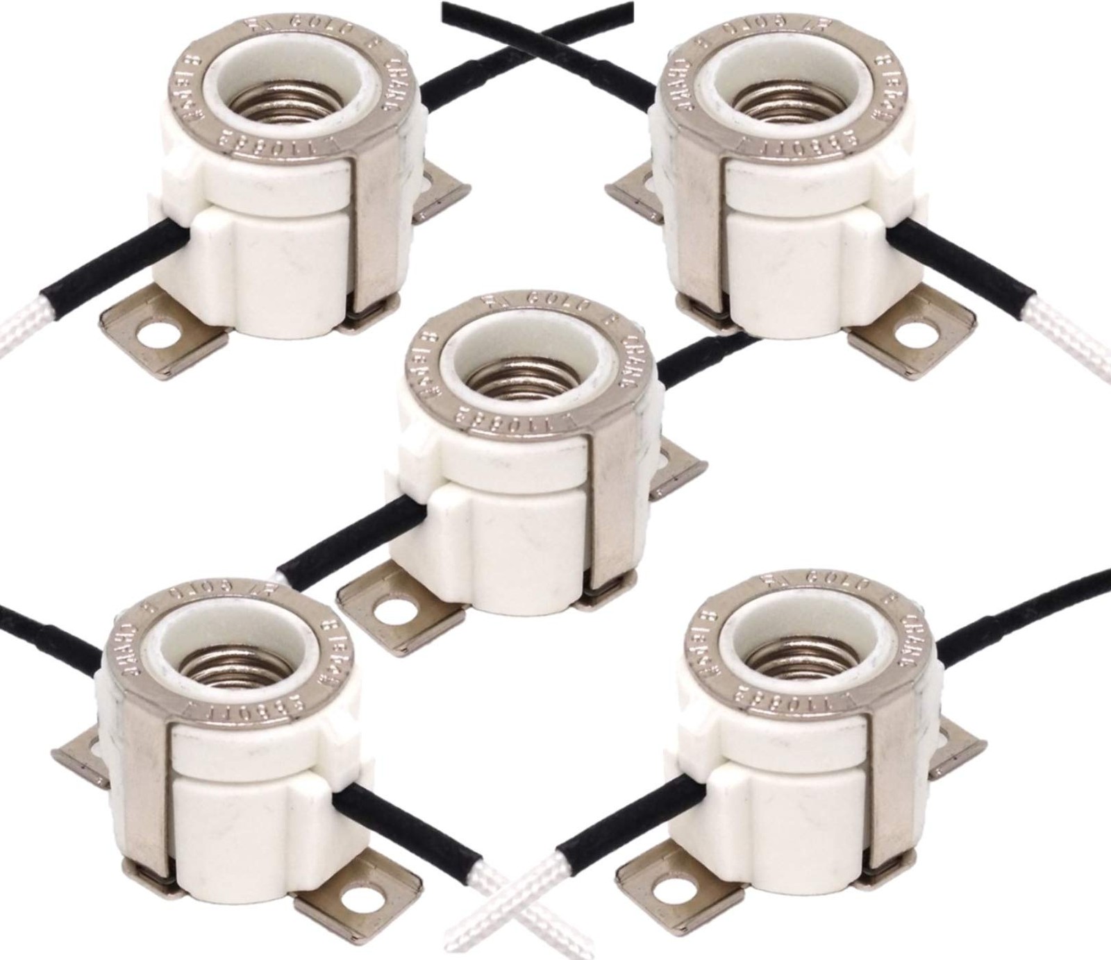 5 Pack E11 Mini-Candelabra Screw Ceramic Lampholder white or off-white