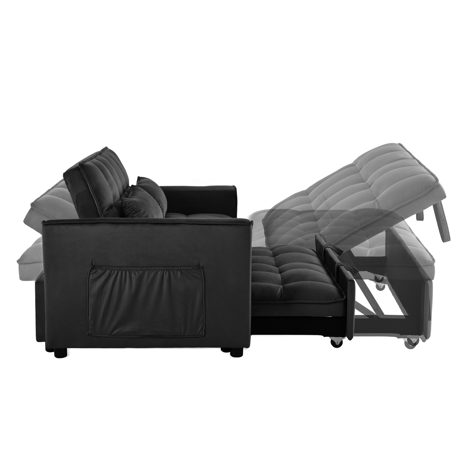Soft Velvet High Density Foam Sofa Bed Pull Out Couch Bed Metal Frame Wood Legs